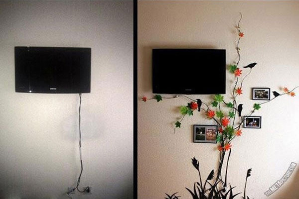室内裸露电线艺术装饰效果图四:花叶下的电缆