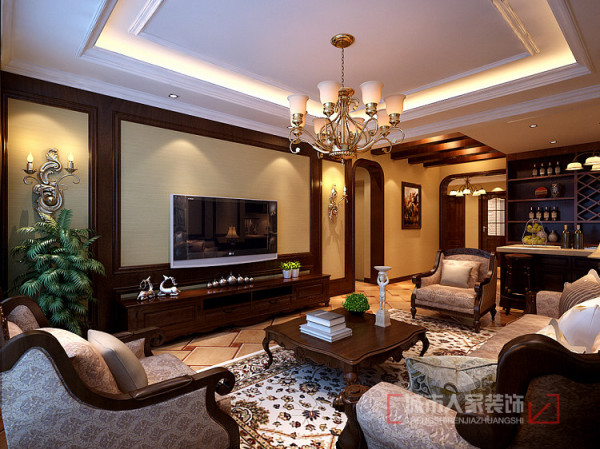 美式风格 深色系设计 四居 浐灞半岛 老年人 客厅图片来自西安城市