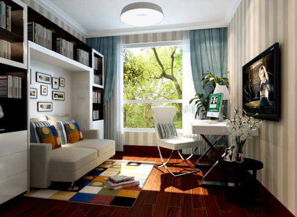 书房实用沙发床从而兼具客房功能,整体色调简单统一